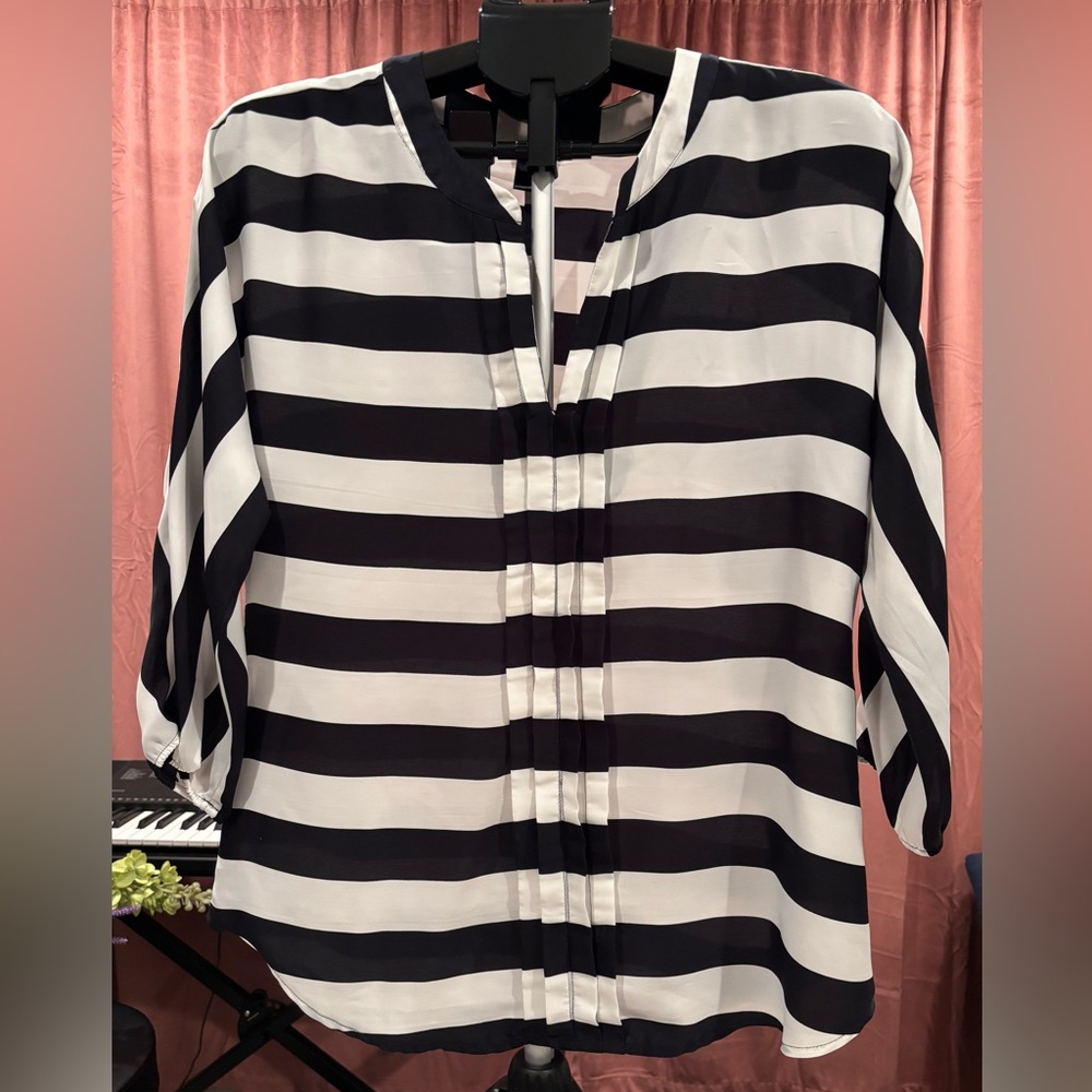 Ann Taylor Black and White Striped Blouse